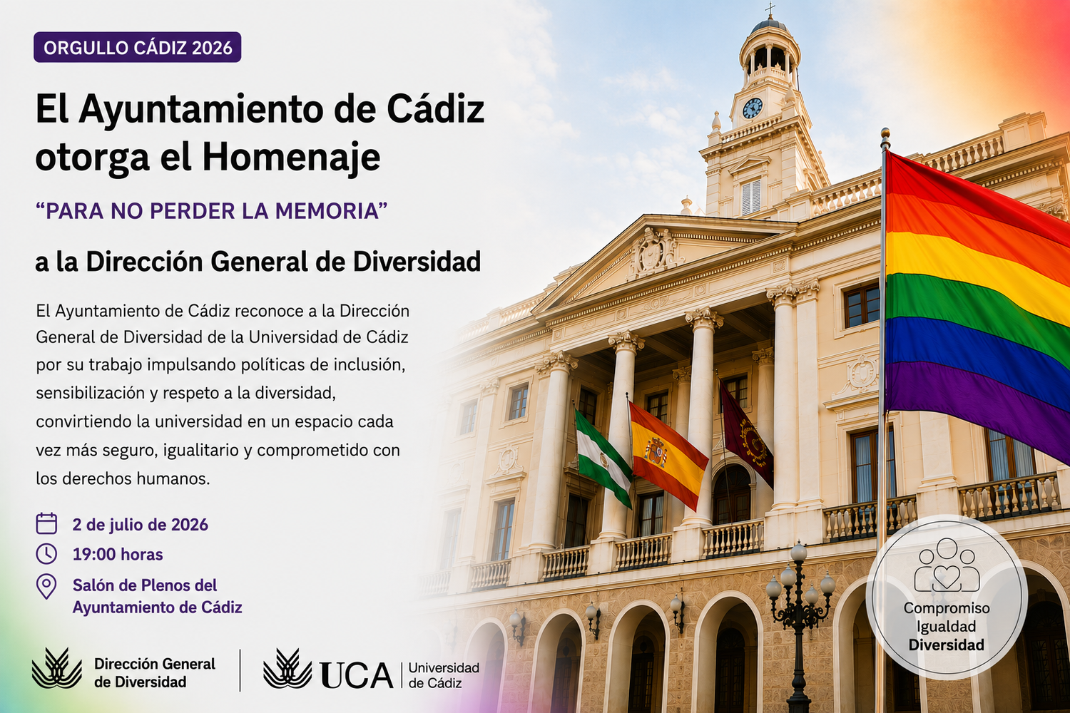 La Dirección General de Diversidad de la Universidad de Cádiz será reconocida por el Ayuntamiento...